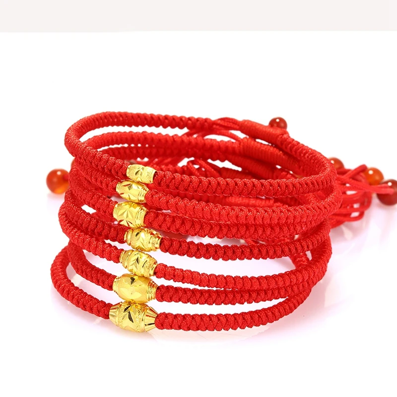 Вязаный браслет с натуральным 999 золотом 24 К желтое золото бусинами лучший