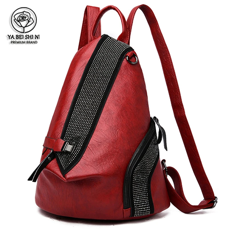 Женский кожаный рюкзак женский со стразами сумка на плечо высокое качество