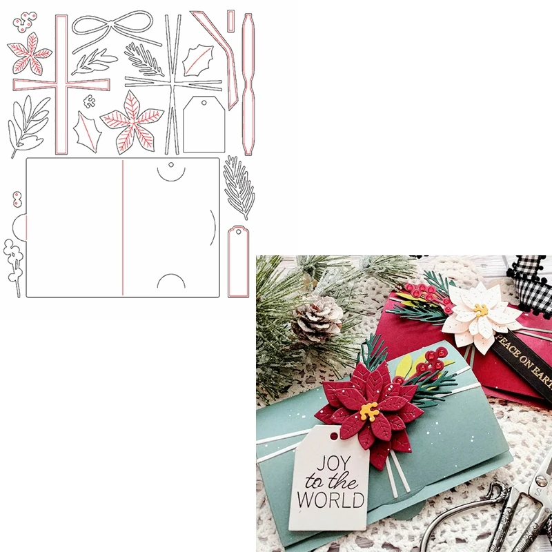 Рождественская Подарочная карточка + пуансеттийное украшение металлические