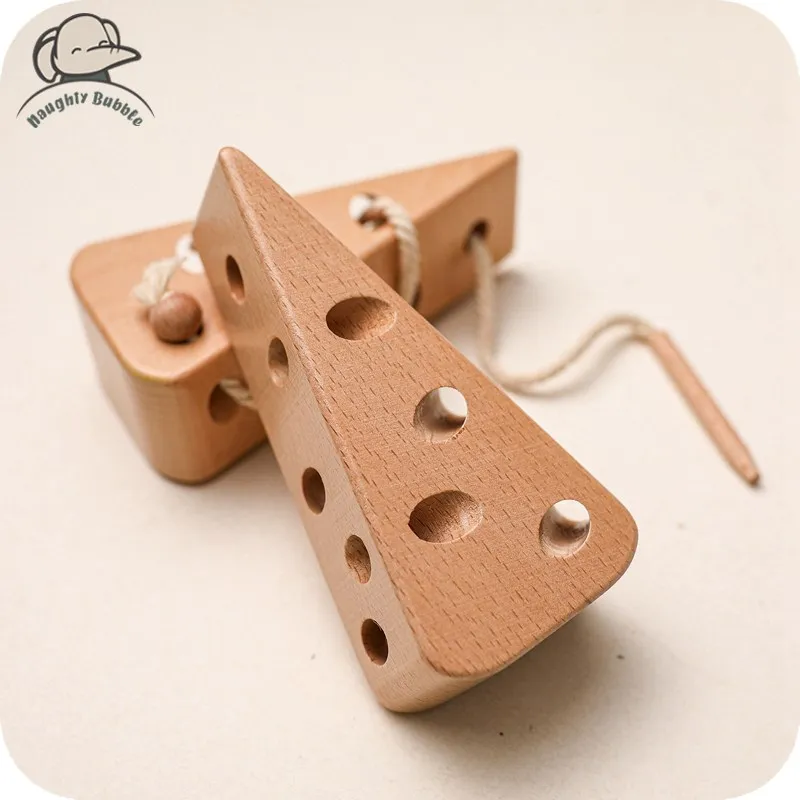 Wooden Cheese Stringing Toy for Children DIY Threading Board Lacing Beech Wooden Monterssori Toys Kids Wood Game Set Baby Gifts