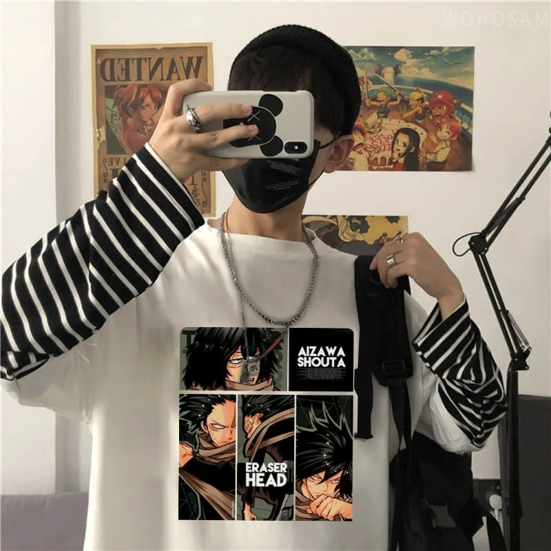 Аниме Мой герой Академия ластик голова Aizawa Shouta постер футболка унисекс летняя