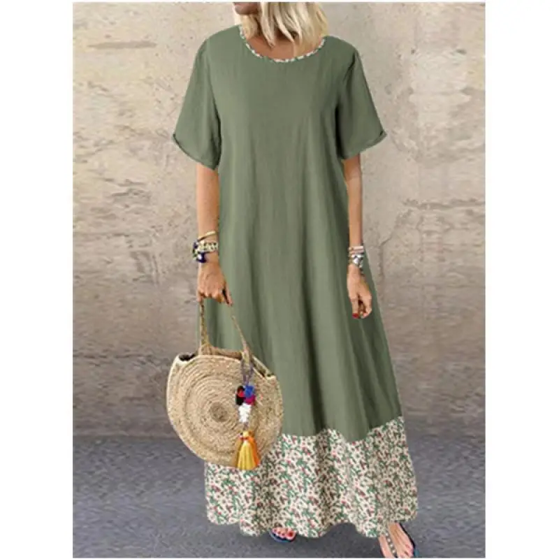 

2021 Summer Hot Style Casual Women's Round Neck Large Swing Dress