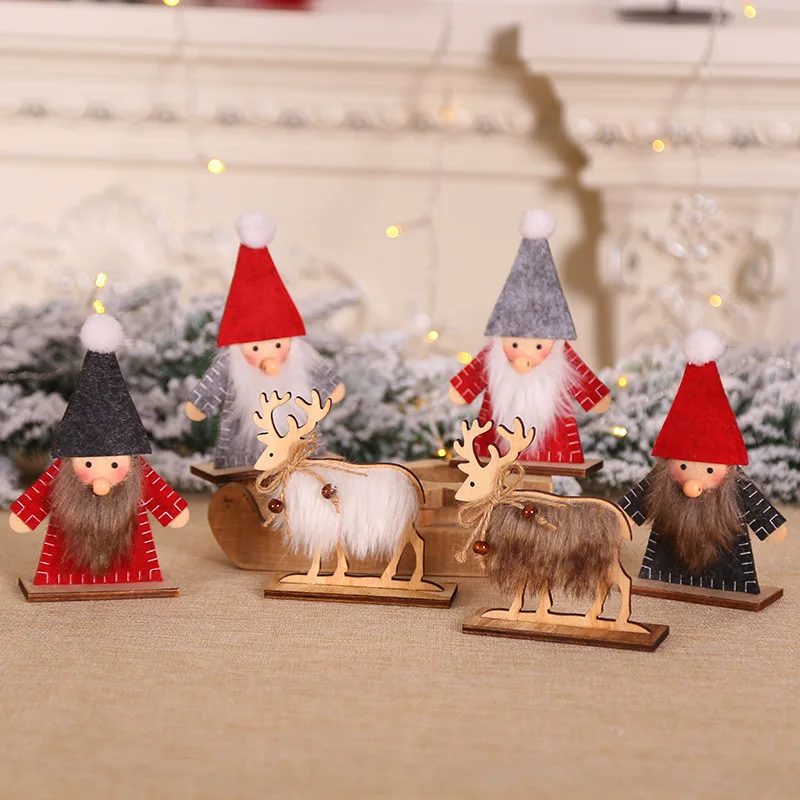 

1 Pcs Xmas Desk Top Ornament Merry Christmas Wooden Ornaments Santa Claus Elk Kids Gifts Home Decor Christmas Ornament m