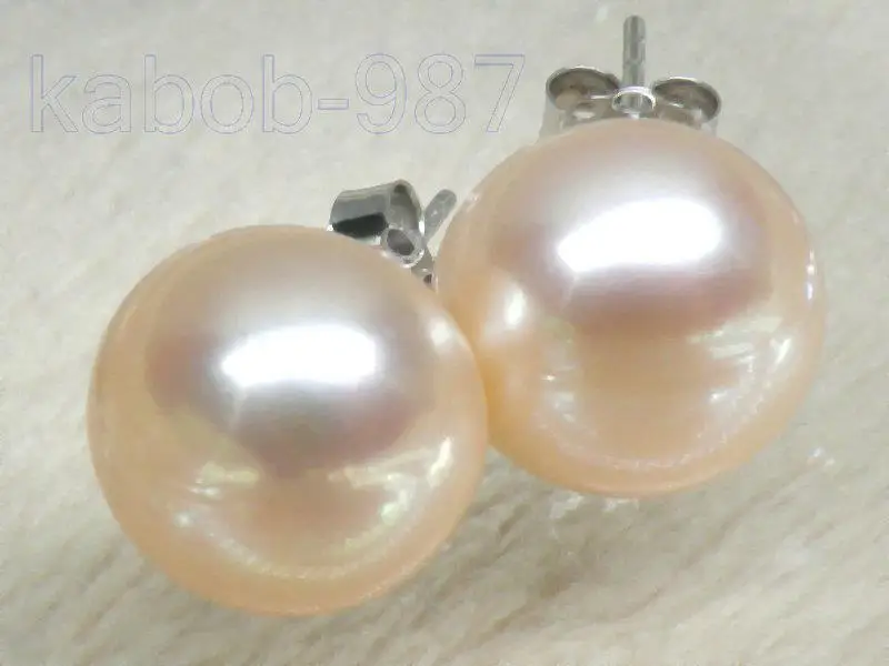 

FINE perfect bread AAA+10.5mm pink akoya pearl earring solid 14K/20 white gold