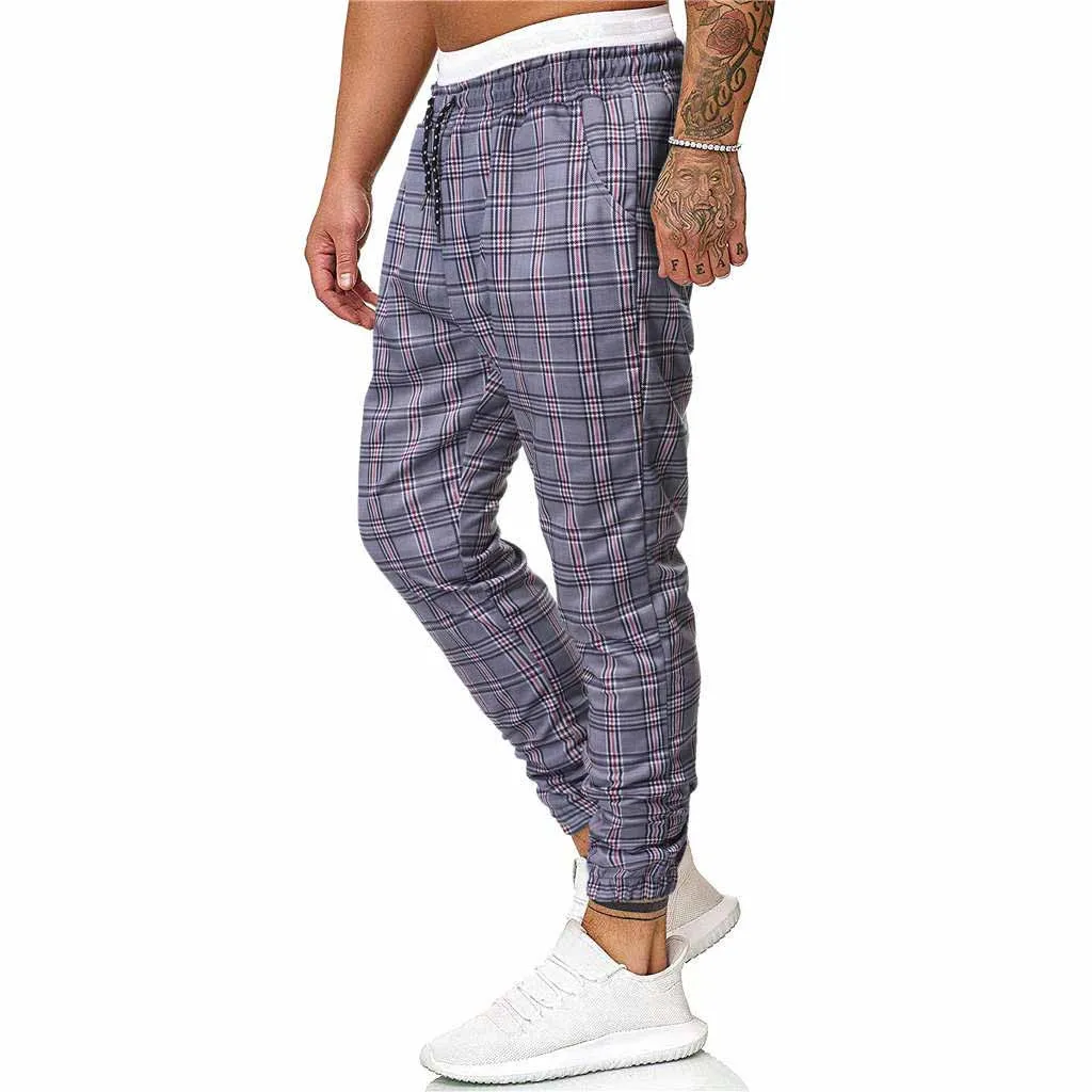 Plaid Pants Men's Long Casual Sport Slim Fit Trousers Running Joggers Streetwear Sweatpants Male Retro for mal | Мужская одежда
