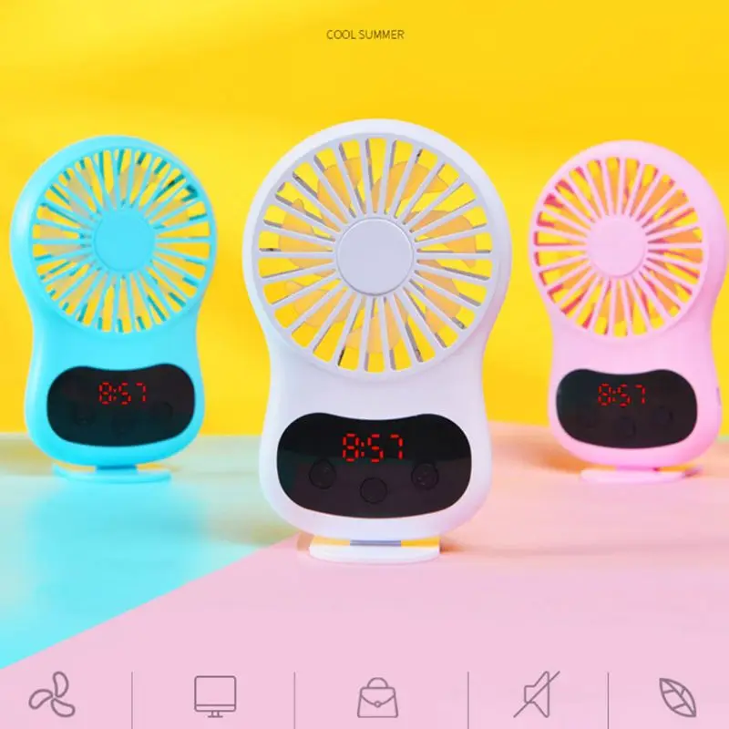 

Mini Portable Creative Desktop Fan with Time Clock USB Rechargeable Handheld Air Cooler Summer Cooling Tools