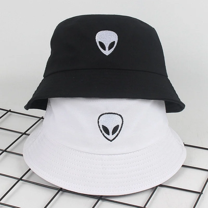 Alien Pattern Bucket Hat Unisex Foldable Embroidery Cap Hip Hop Gorros 2022 Men Summer Caps Women Panama Fishing | Аксессуары для