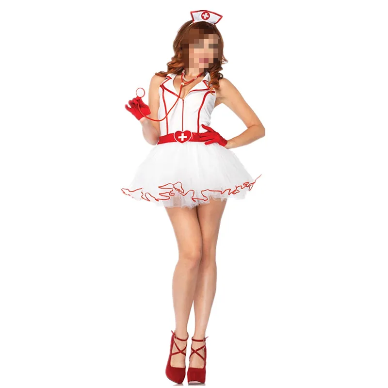 

Популярный Европейский женский костюм медсестры, очаровательные костюмы, эротическое сексуальное нижнее белье с лямкой на шее, униформа ме...