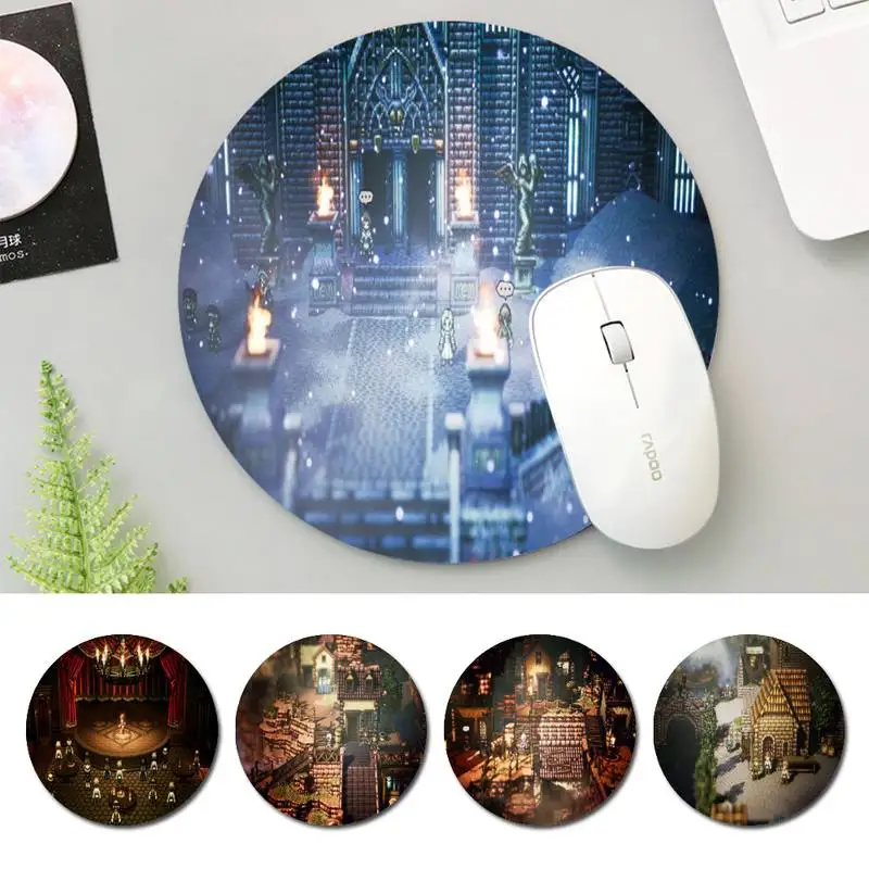 

High Quality Octopath Traveler Mouse Pad Keyboard Mat Desk Durable Desktop Mousepad Rubber Gaming Round Mouse Pad Office Mat