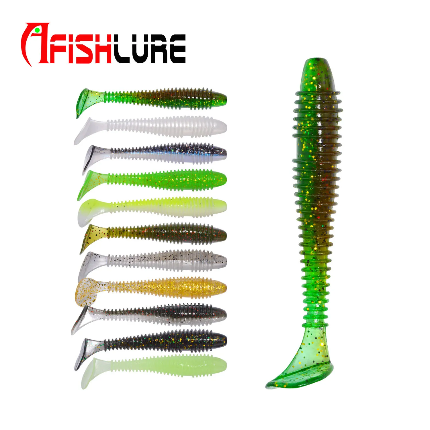 

Afishlure Paddle Tail Soft Plastic Fishing Lures Grubs Worm Lures Bait 55mm/1.45g Texas Rig Crappie Lures