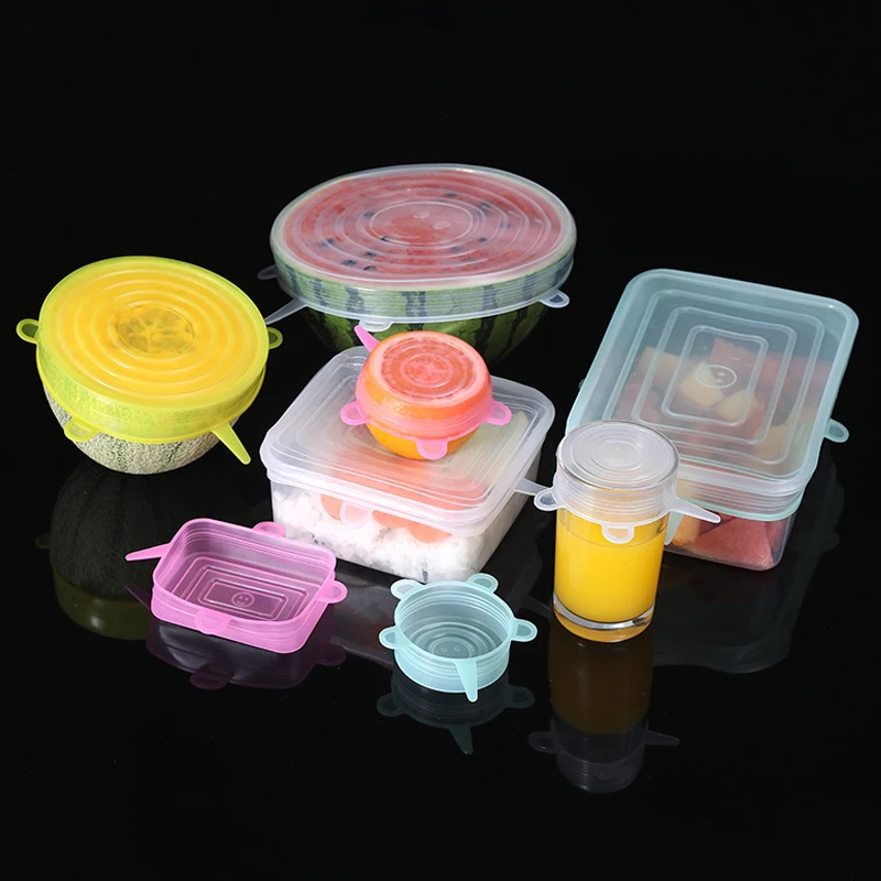 

6Pcs/Set Food Silicone Cover Seal Fresh Keeping Cap Silica Gel Lid for Cookware Bowl Reusable Stretch Lids Kitchen Accessories