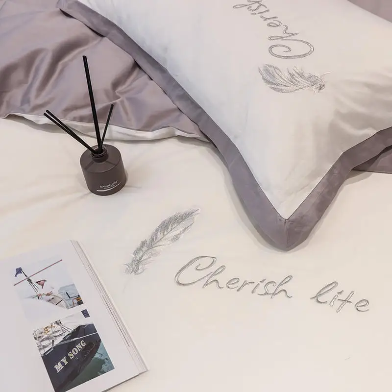 Комплект постельного белья из чистого белого египетского хлопка простыня