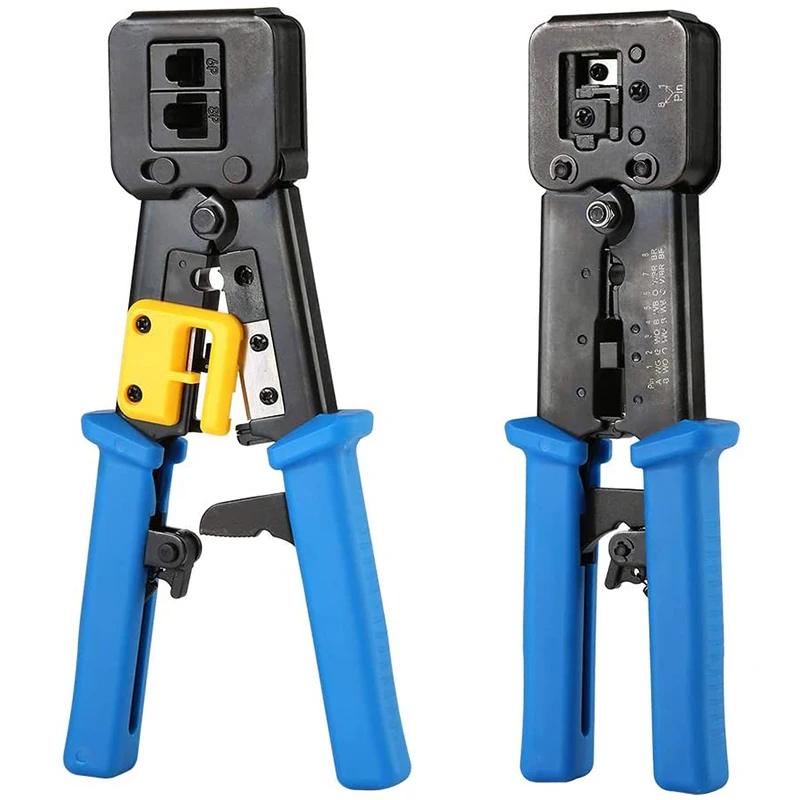 ez rj45 crimp tool pass through cat5 cat5e cat6 crimping tool for rj45rj12 regular and end pass through connectors 100pcs set free global shipping