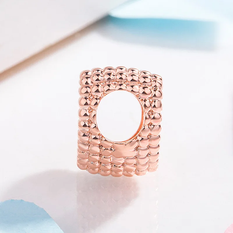 

Genuine 925 Sterling Silver Beaded Rose Gold Heart Charm Fit European Women pandora Bracelet & Necklace Diy Jewelrly