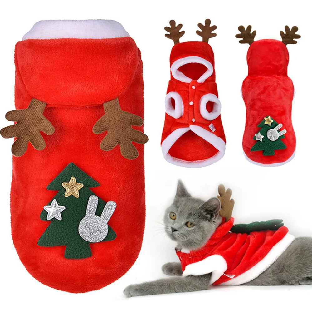 

Женский костюм для маленьких собак, кошек, Санты, котят, костюм для щенка, толстовка, теплый костюм для домашнего питомца, красный костюм Сан...