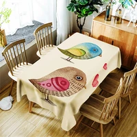 cartoon hand drawn bird love printing polyester waterproof tablecloth home decoration washable dustproof rectangular table cloth