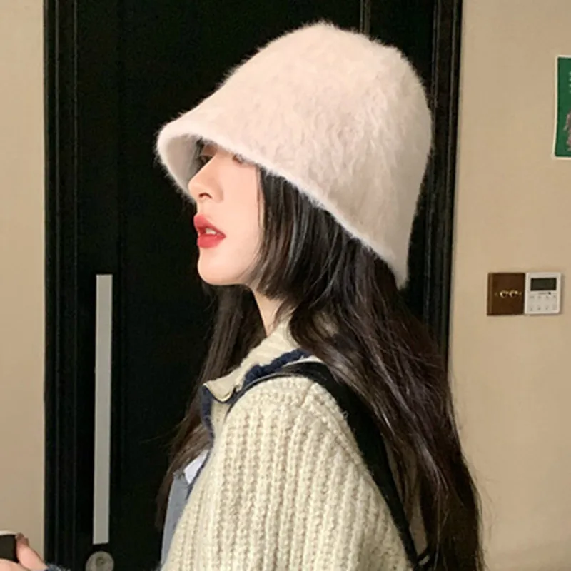 

Women Autumn Winter New Design Rabbit Hair Cap Korean Design Fisherman's Cap Fashion Bucket Hat C355