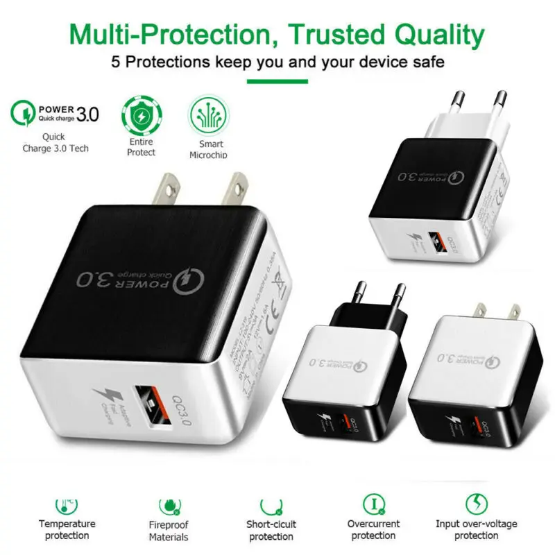 18 Вт Быстрая зарядка QC 3 0 USB настенное зарядное устройство адаптер с американской