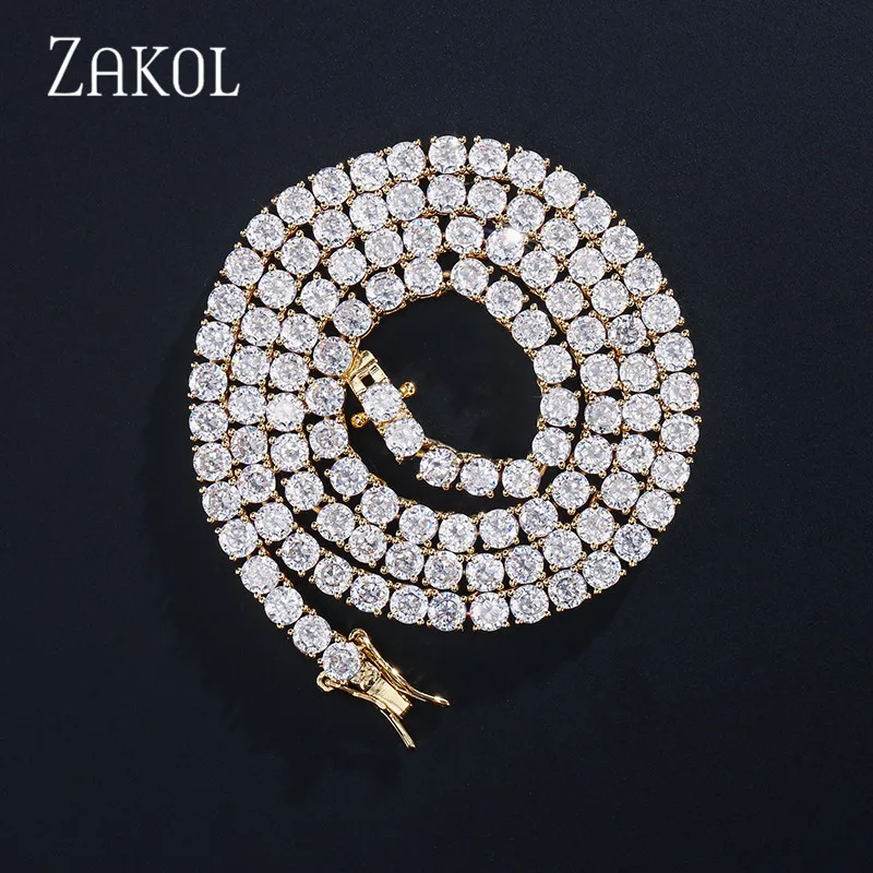 ZAKOL Новое Трендовое 3 мм 4 круглое ожерелье с фианитом для тенниса высокое