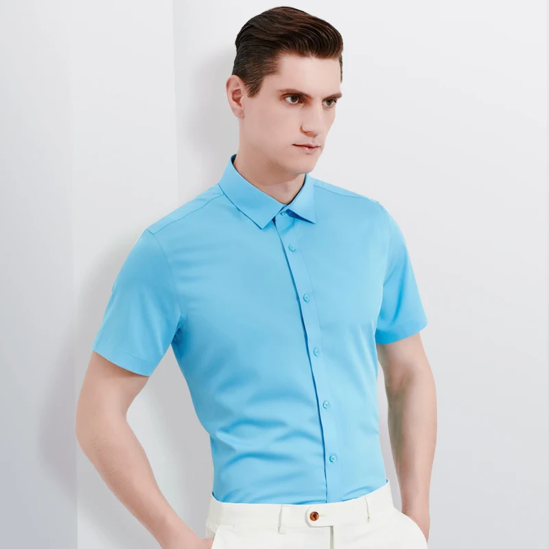 Мужская классическая рубашка из бамбукового волокна голубая однотонная
