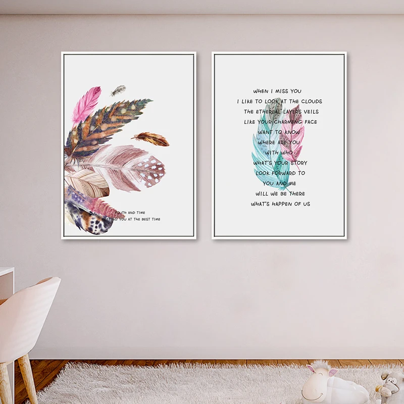 

Nordic Simple Pink Feather Canvas Art Painting Scandinavian Style Living Room Wall Decoration Hanging Picture Frameless