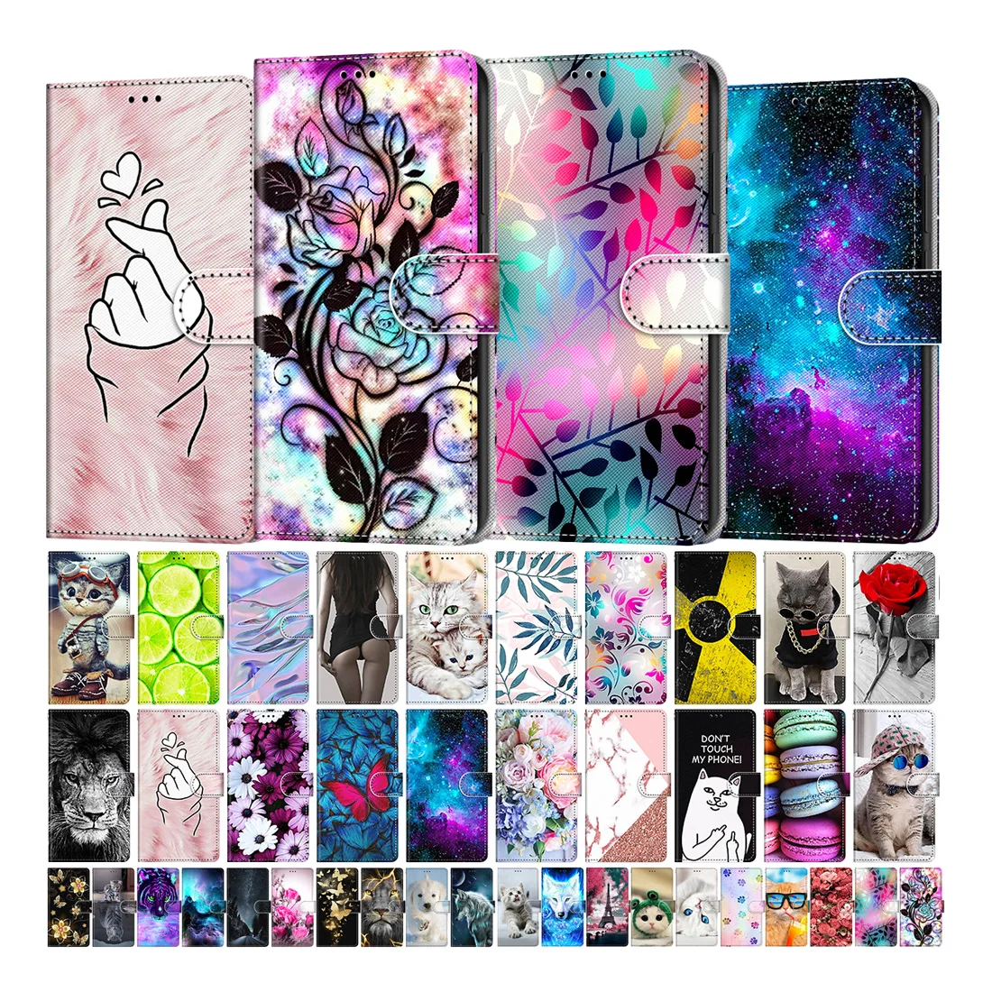 

Lion Cat Butterfly Painted Flip Leather Phone Case For ZTE Blade A3 2019 A5 2020 A7 2020 A6 Lite Wallet Card Holder Stand Cover
