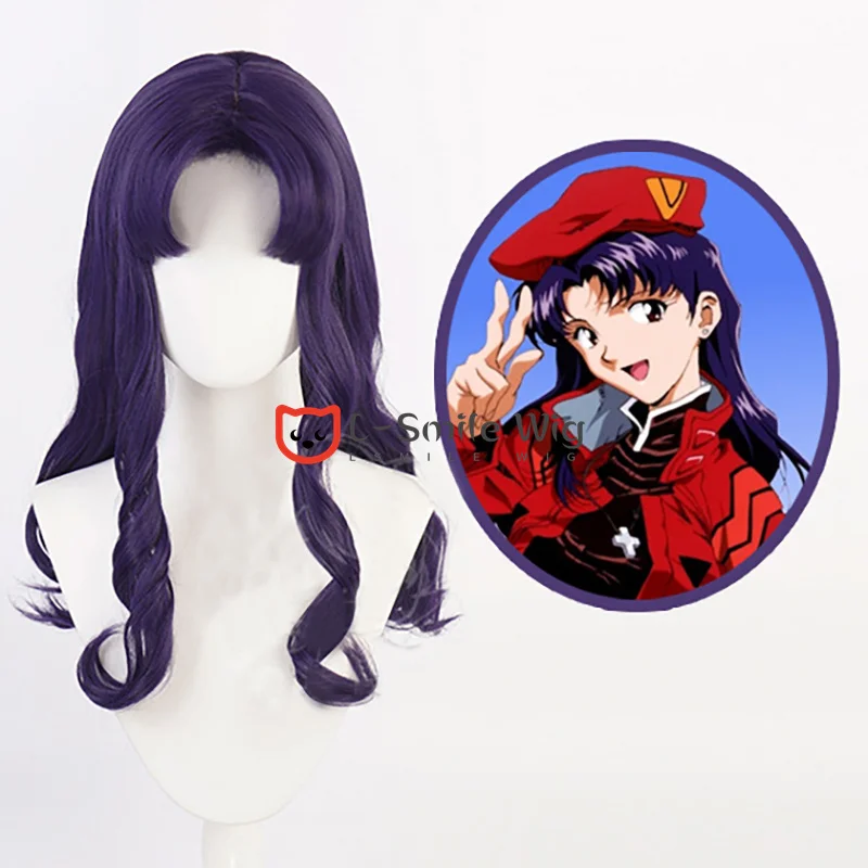 

Katsuragi Misato Anime Long Dark Purple Cosplay Wigs Heat Resistant Hair Halloween Party Role Play Wigs + Free Wig Cap