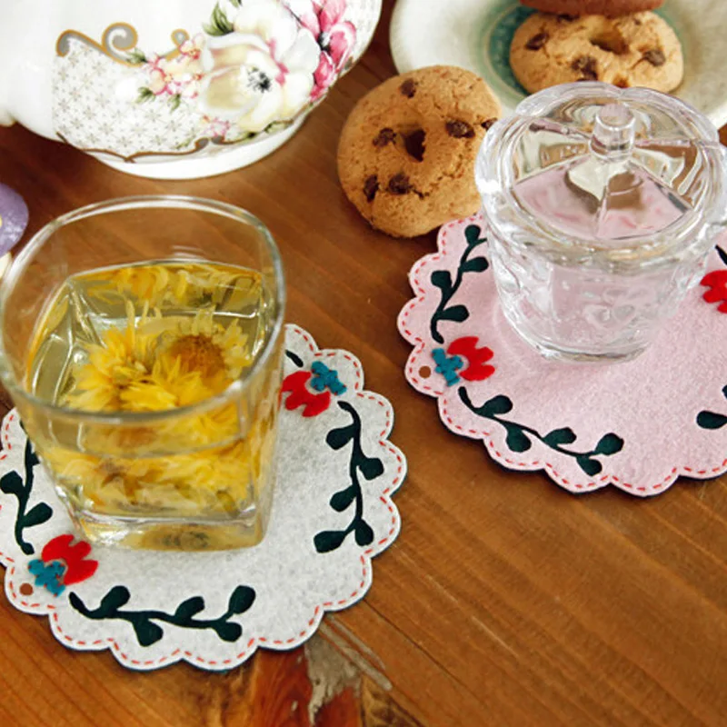 3 шт./лот цветочный тематический войлочный подставка под чашку коврик ручная