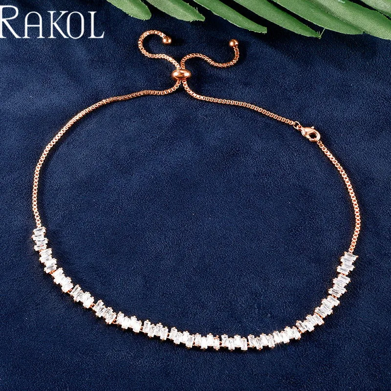 RAKOL розовое золото цвет кубического циркония проложили мини Луна Форма ключицы