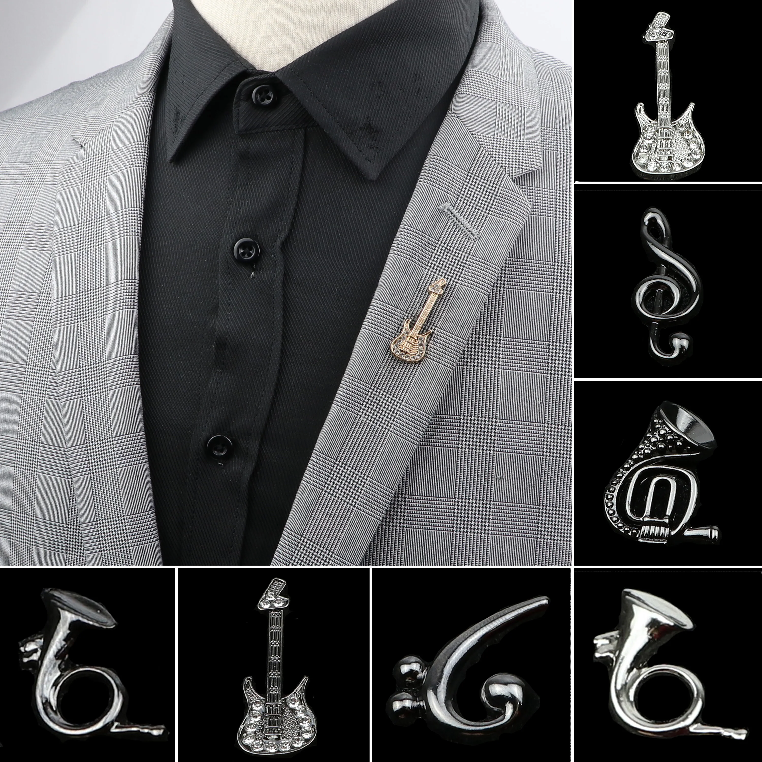 

Изысканные броши для мужчин на гитаре, музыкальная нотка, шаль для костюма, шаль, отворот, шпильки Uxedo, корсаж, шляпа, рубашка, воротник, вечер...