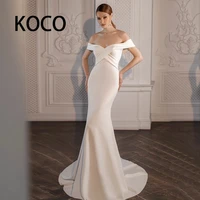 macdugall 2021 mermaid wedding dress off the shoulder satin sexy zipper strapless backless simple v neck