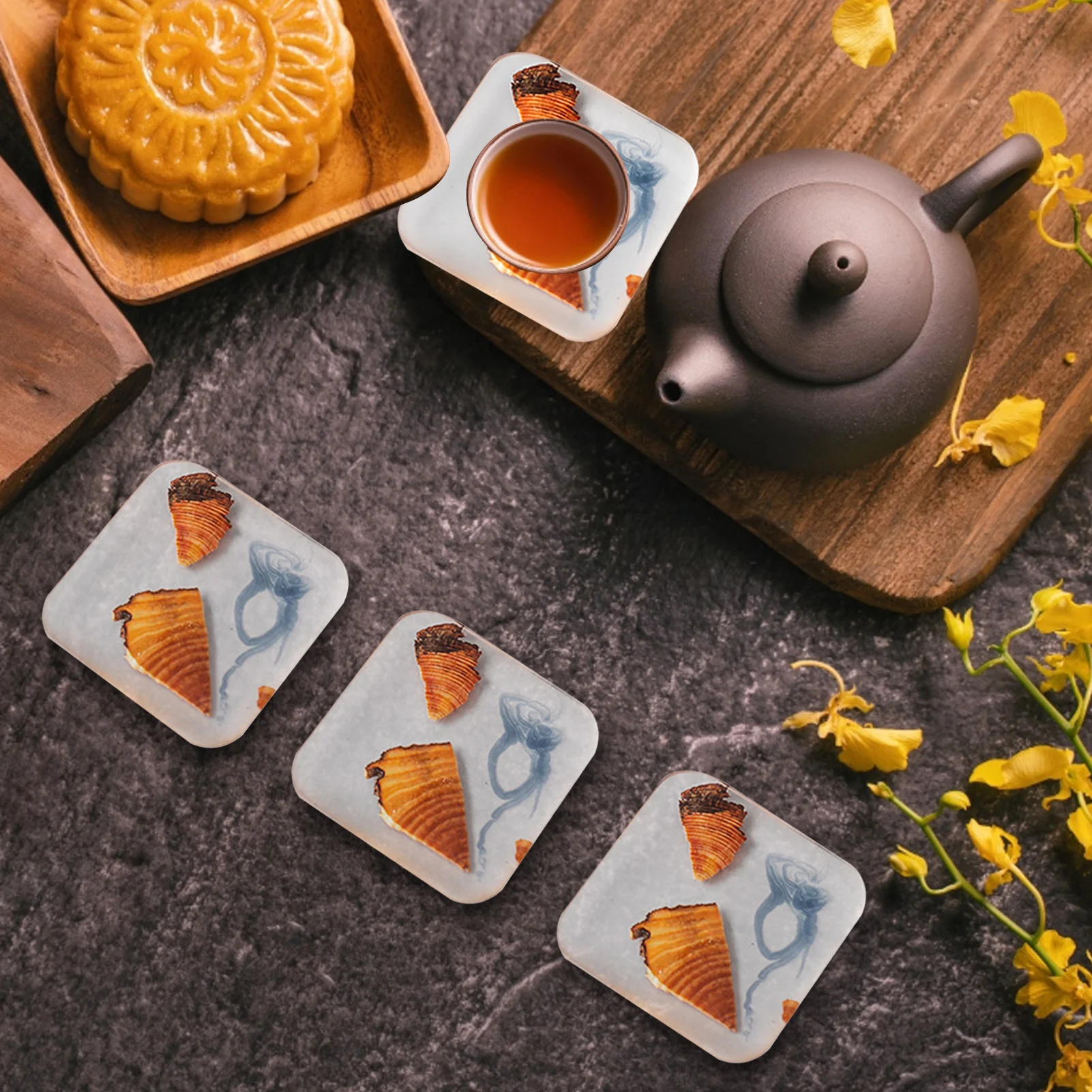 

Creative Resin Pine Coasters Heat-resistant Placemats Drink Mat Tea Coffee Cup Pad Waterproof Non-slip Table Decor Tableware Pad