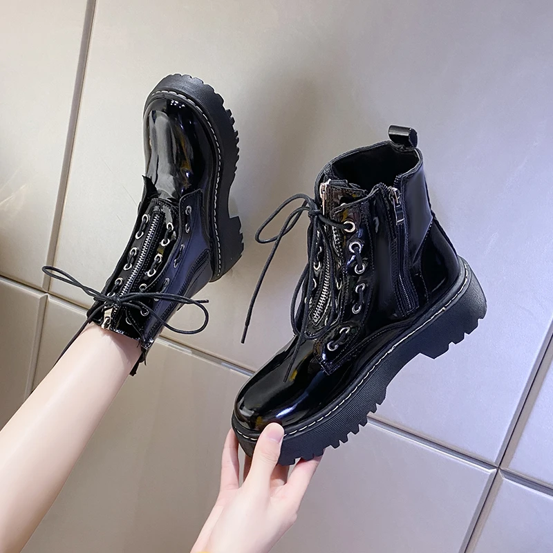 

Chunky Motorcycle Boots For Women Autumn Nice Vogue Round Toe Lace-up Combat Boots Ladies Shoes Size35-40 Martin boots