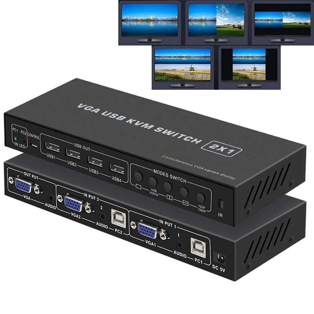 KVM переключатель VGA с 2 портами и пультом дистанционного управления|Кабели VGA| |