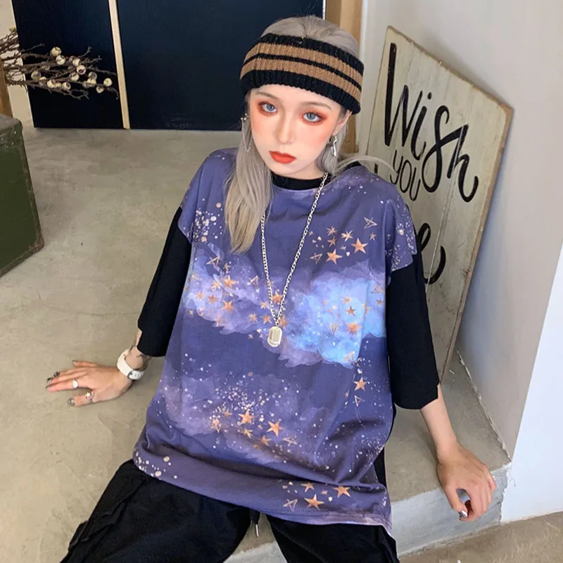 Летняя женская футболка новая свободная Корейская версия cec super fire net красная