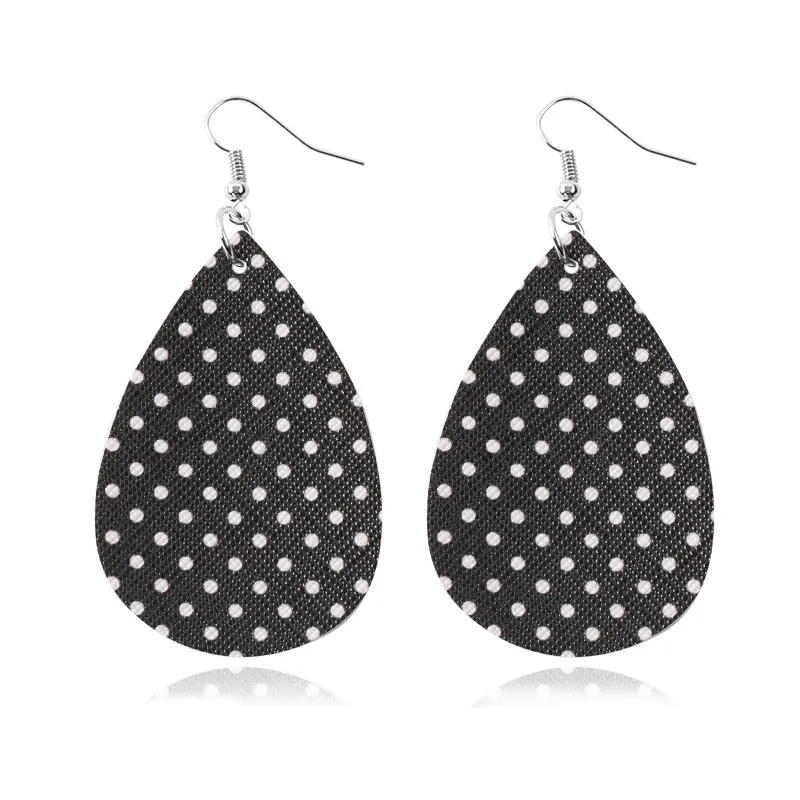 black polka dot Буйвол красный плед кожаные серьги для женщин Brincos каплевидные серьги ювелирные изделия большие длинные висячие серьги дропшиппинг - Окраска металла: black polka dot