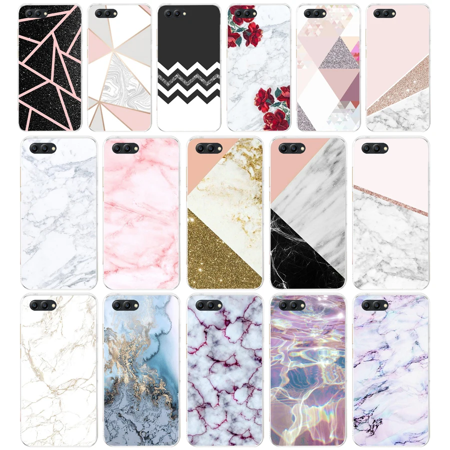 Мягкий чехол из ТПУ для Huawei Honor 10 Lite 20 PRO с розовыми и синими чернилами мраморным