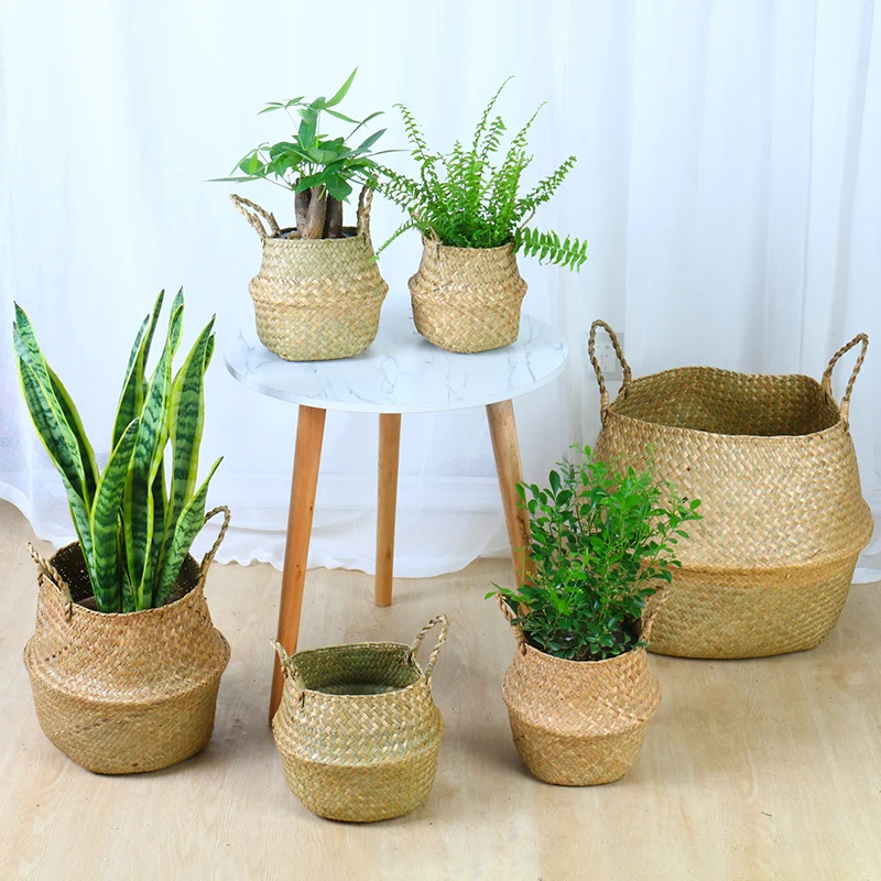 Storage Basket Rattan Straw Wicker Folding Flower Pot Seagrasss Baskets Garden Planter | Дом и сад