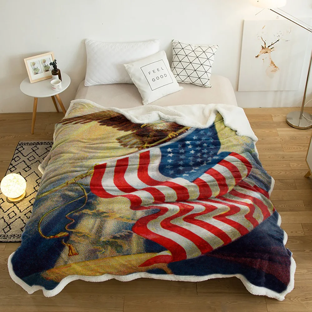 Зимнее кашемировое одеяло с изображением американского флага орла покрывало для