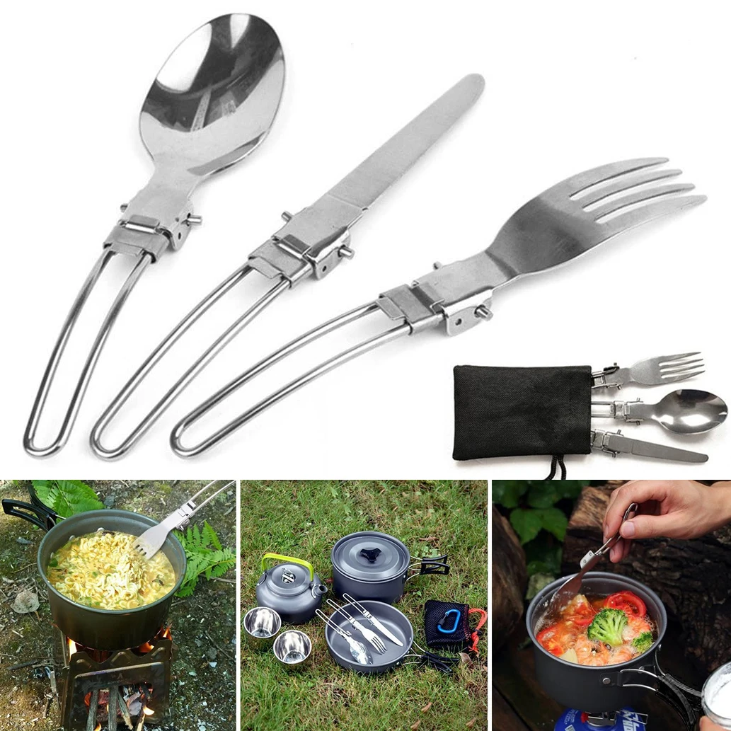 

3 шт., набор складных столовых приборов из нержавеющей стали