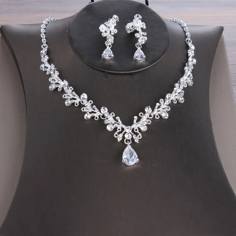 Комплекты ювелирных изделий из циркона невесты свадебная диадема ожерелье и