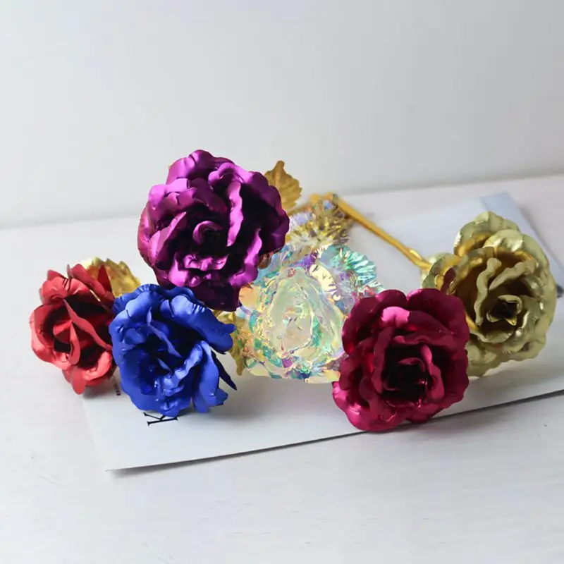 

24K rose Valentine's Day flower 1 pcs Simulation of eternitygold leaf rainbow flower Romantic wedding gift beautiful LED