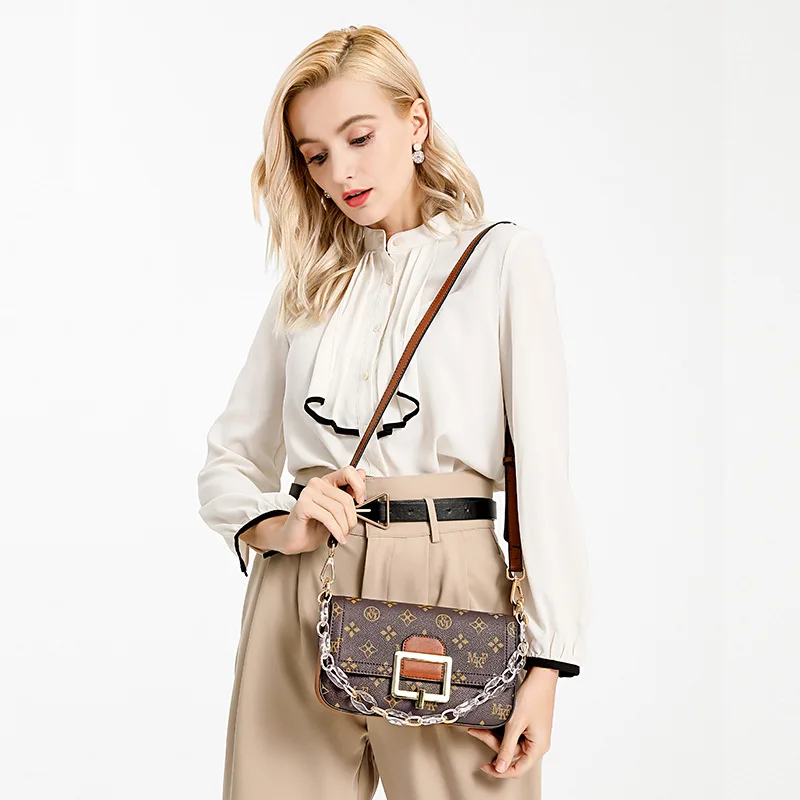 

2021 New Fashion All-match Underarm Bag Printing Simple Small Square Bag Lady Chain Hand One Shoulder Messenger Bag Sac A Main