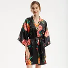 Пикантная атласная пижама-кимоно, халат, длинная ночная рубашка большого размера с цветочным принтом, женский свадебный халат, халат, повседневное интимное белье из вискозы