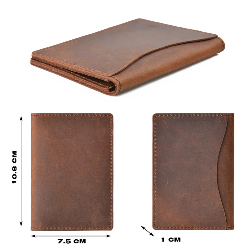

Vintage Men Wallets Crazy Horse Leather Retro Money Purses Short Casual Design Card Holder Casual Leather Card Case