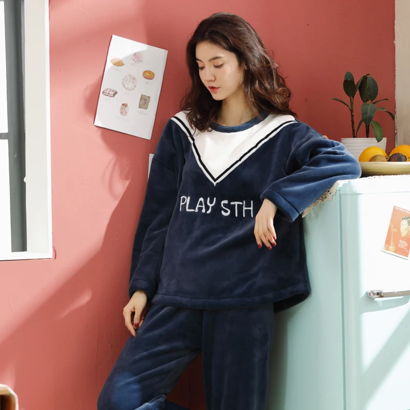 

High Quality Thick Warm Soft Flannel Pajamas Sets Women 2020 Winter Long Sleeve Coral Velvet Pyjamas Sleepwear Homewear Clothing