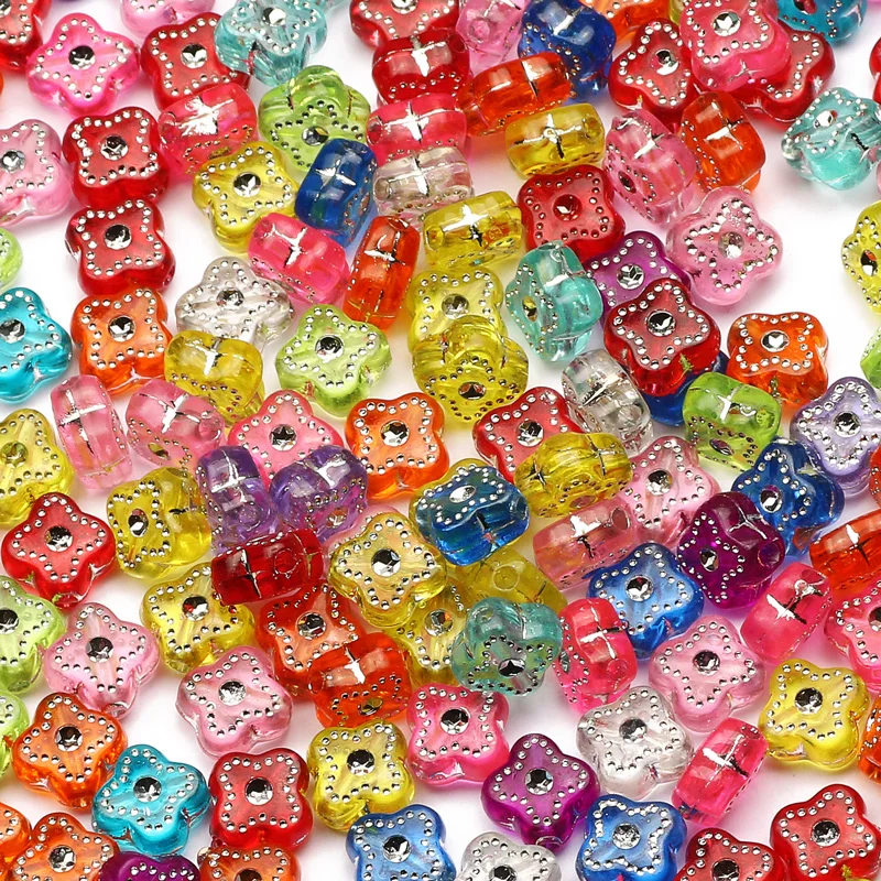 

100/200Pcs Mixed Color Acrylic Beads Flower Shape Loose Spacer Beads For Jewelry Making Diy Bracelet Necklace Accessories