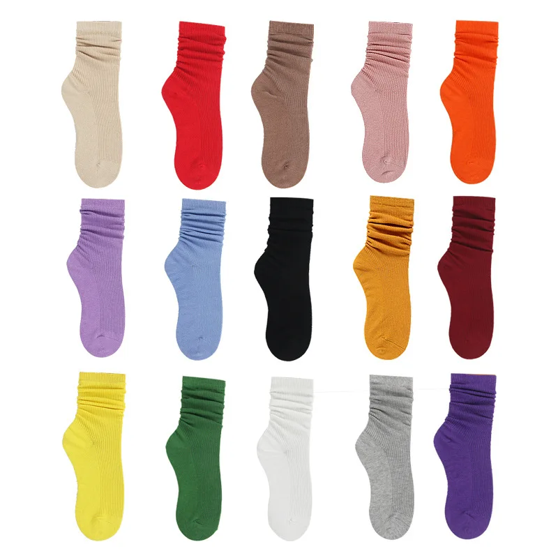 

Носки-пучки Женские однотонные, хлопковые носки в японском стиле, до середины икры, Осень-зима