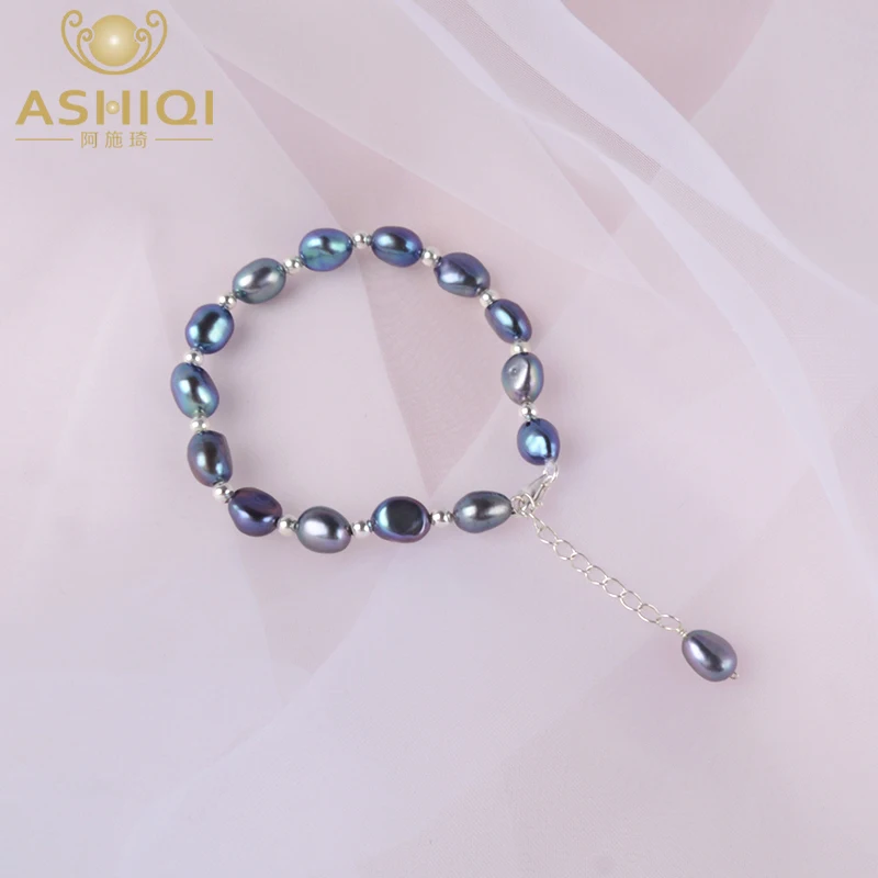 Женский браслет с жемчужными подвесками ASHIQI ювелирное изделие из стерлингового