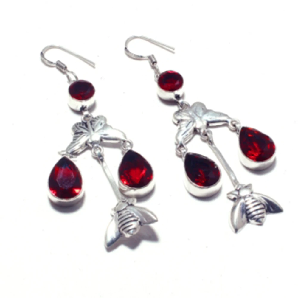 Гранат серебро накладки на медные серьги ручная работа женские ювелирные